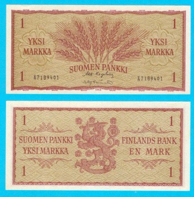 Finlanda (p#98) 1 Markkaa 1963 aUNC+ &amp;#039;Gr&amp;acirc;u&amp;#039; serie: A7189401 foto