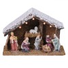 Decorațiune Crăciun Iesle LED, 5 LED-uri, 7 Figurine, Lemn și Porțelan, 26x10.5x18cm, Oem