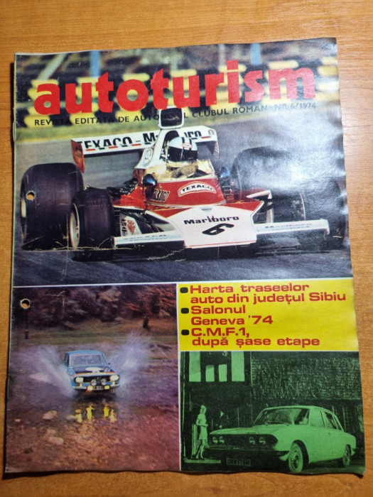 autoturism iunie 1974-harta traseelor auto jud. sibiu,formula 1,dacia 1300