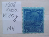 1908- Austria-Kreta-Mi20y-MH-Mi=30$, Nestampilat