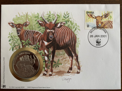 ghana - antilopa - FDC cu medalie, fauna wwf foto