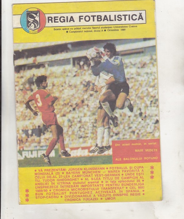 bnk rev Regia fotbalistica - buletin meci Sportul Studentesc - U Craiova octombrie 1989