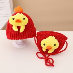 Set rosu caciulita si gentuta - Puisor (Marime Disponibila: 9-12 luni)