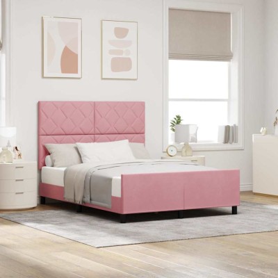 vidaXL Cadru de pat cu headboard Roz 140 x 200 cm Catifea foto
