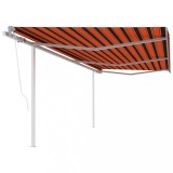 VidaXL Copertină retractabilă automat, st&acirc;lpi, portocaliu&amp;maro 6x3,5 m