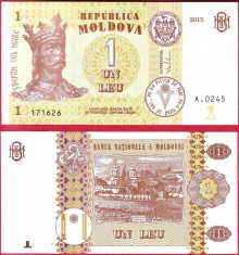 SV * Moldova 1 LEU 2015 * Seria A.0287 * Consecutive. Pret per Bucata * UNC