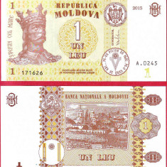 SV * Moldova 1 LEU 2015 * Seria A.0287 * Consecutive. Pret per Bucata * UNC