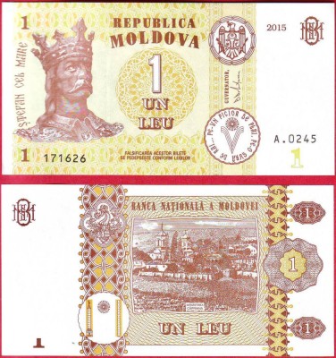 SV * Moldova 1 LEU 2015 * Seria A.0287 * Consecutive. Pret per Bucata * UNC foto