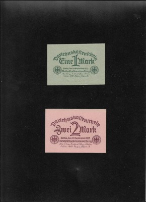 Rar! Set Germania 1 + 2 mark 1922 aunc/unc foto