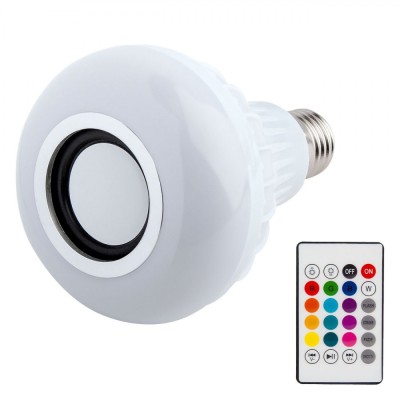 Bec LED Bluetooth, Model E27, Putere 12W, Funcție Muzică, Multicolor, Telecomandă Inclusă foto