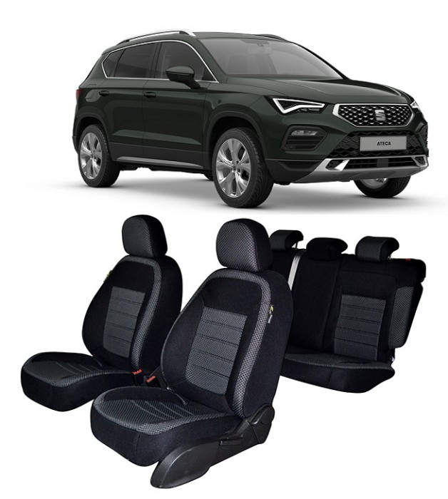 Set Huse scaune auto dedicate SEAT Ateca 2016 - 2020 (Bancheta fractionata si huse cotiere)