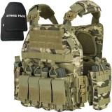 Set Vesta Tactica Multicam + 2 Placi Balistice NIJ IV, Linovit&reg;, pentru Airsoft, Paintball, Tir sportiv, Outdoor, Vanatoare, Material Oxford 1000D, Si