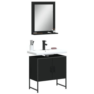 vidaXL Set dulapuri de baie, 2 piese, negru, lemn prelucrat foto