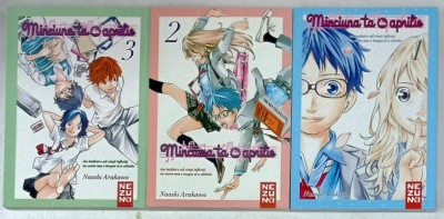 MINCIUNA TA DIN APRILIE de NAOSHI ARAKAWA , 390 PAGINI , COPERTA BROSATA , BENZI DESENATE * , VOLUMELE 1-3 , BENZI DESENATE CU TEXT IN LIMBA ROMANA , foto