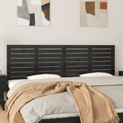 Tăblie de pat pentru perete, negru, 166x3x63 cm, lemn masiv pin foto