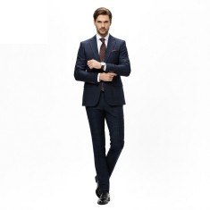 Costum barbati casual bleumarin in caro CT002