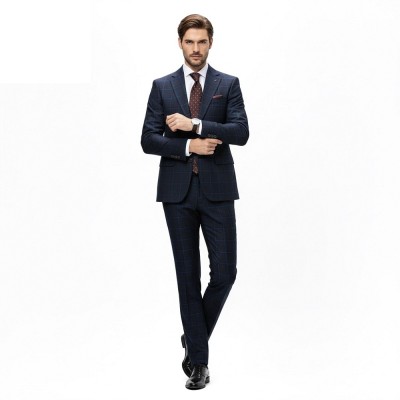 Costum barbati casual bleumarin in caro CT002 foto