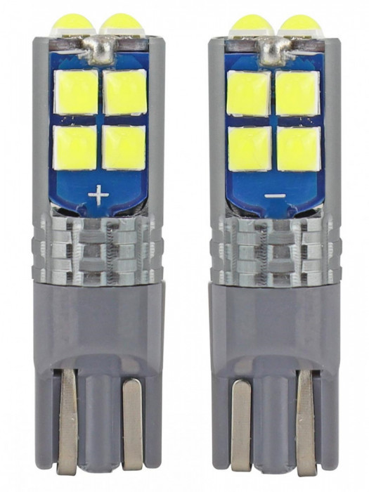 Set 2 Buc Led T10 Amio 10 SMD 3030 W5W Alb 12V/24V 02447