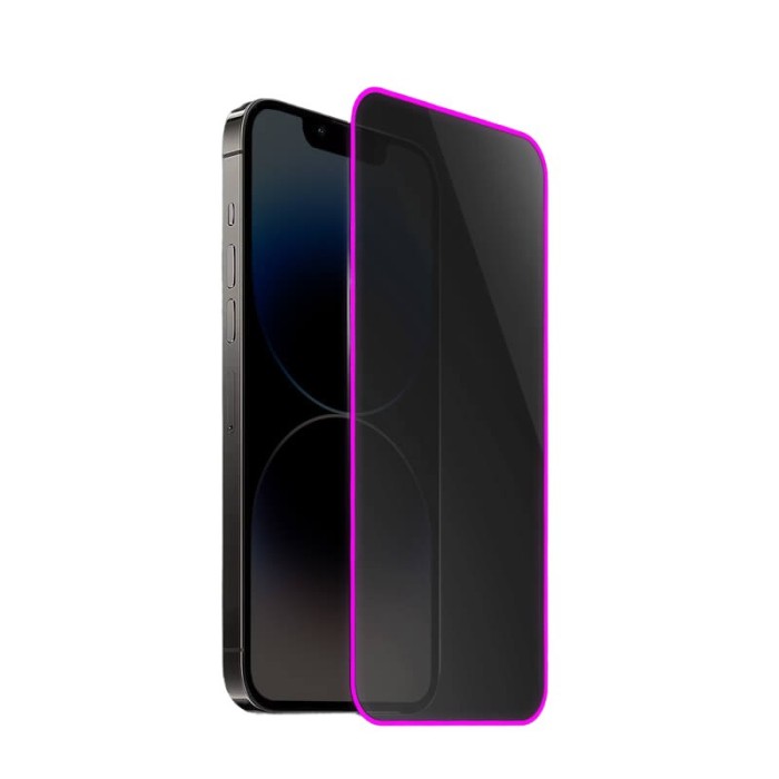 Folie de sticla securizata pentru apple iphone 15, flippy, luminous, margine fosforescenta neon din silicon, mat, anti-amprenta, protectie completa, 9