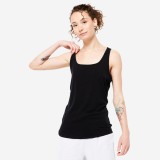 Maiou Slim cu guler rotund Fitness Negru Damă, Domyos