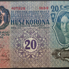 Bancnota istorica 20 COROANE - ROMANIA (Austro-Ungaria), anul 1913 * cod 110