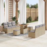 Set de Sofa de Grădină vidaXL 9 Piese cu Perne Bej Ratan Sintetic Acacia