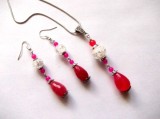 Set pandantiv si cercei cu agate si cristal de stanca 38640