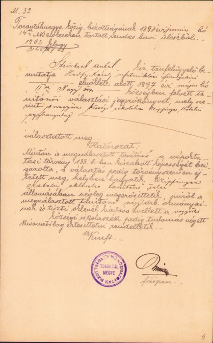 A2535N Semnătura olografă a fișpanului (prefectului) comitatului Torontal, Zombori R&oacute;nay Jenő, 1897