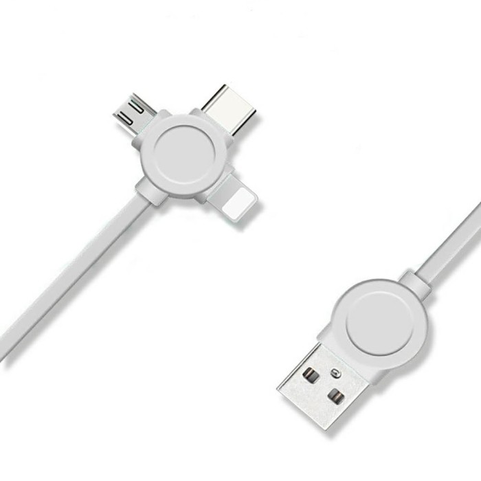 Cablu Date &amp; Incarcare 3in1 Armor - MicroUSB / Lightning / Tip C (Alb)