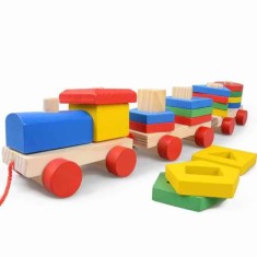 Trenulet lemn Montessori 4 coloane sortat forme, Montessori foto