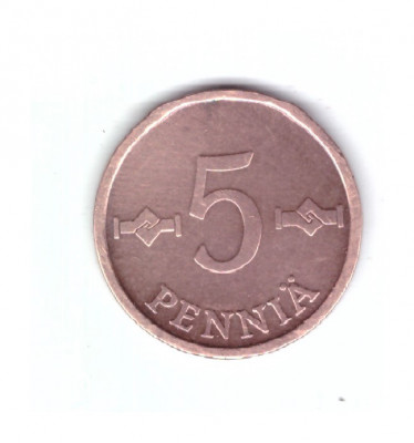 Moneda Finlanda 5 pennia 1976, stare foarte buna, curata foto
