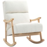 HOMCOM Scaun Balansoar Catifea Teddy, Ergonomic, Picioare Lemn Cauciuc, Alb Crem