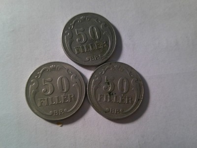 3 Monede Ungaria 50 filler 1926 , 1938 , 1940 , cal. Buna- F.Buna foto