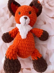 Jucarie de plus Vulpita Roscata, lucrata manual, handmade, textil, portocaliu/maro/alb, 27 cm