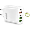 Incarcator de priza, 65W, incarcare rapida 3.1A, 2x type C, 3x USB A + bratara tip USB - Alb
