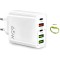Incarcator de priza, 65W, incarcare rapida 3.1A, 2x type C, 3x USB A + bratara tip USB - Alb