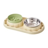 Castron cu alimentare lenta pentru caini Nunbell, Castron dublu pentru hrana si apa, 36x19 cm, Verde
