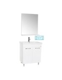 Set mobilier baie GN0541, front MDF, cu lavoar ceramic, 60 cm, 2 usi, 2 rafturi, picioare cromate reglabile, balamale soft close si oglinda cu polita