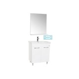 Set mobilier baie GN0541, front MDF, cu lavoar ceramic, 60 cm, 2 usi, 2 rafturi, picioare cromate reglabile, balamale soft close si oglinda cu polita
