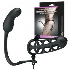 Manson de Penis cu Stimulator Anal Hercules, 7 Moduri Vibratii, Silicon, USB, Negru