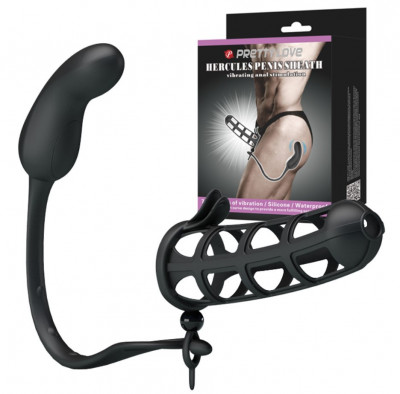 Manson de Penis cu Stimulator Anal Hercules, 7 Moduri Vibratii, Silicon, USB, Negru foto