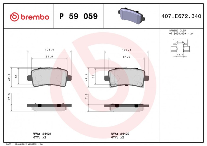 BREMBO P 59 059 PRIME LINE set placute frana,frana disc