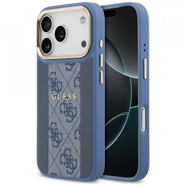 Husa MagSafe pentru Apple iPhone 17 Pro Max, Guess, 4G Stripe, Albastra