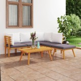 Cumpara ieftin Set mobilier gradina Gossi, 6 piese, lemn masiv acacia, perne incluse, gri inchis/alb. Canapea, taburet, masa