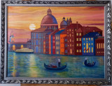 Tablou PEISAJ VENETIAN,pictat in ulei pe panza,dimensiuni mari, 56/76 cm, Marine, Impresionism