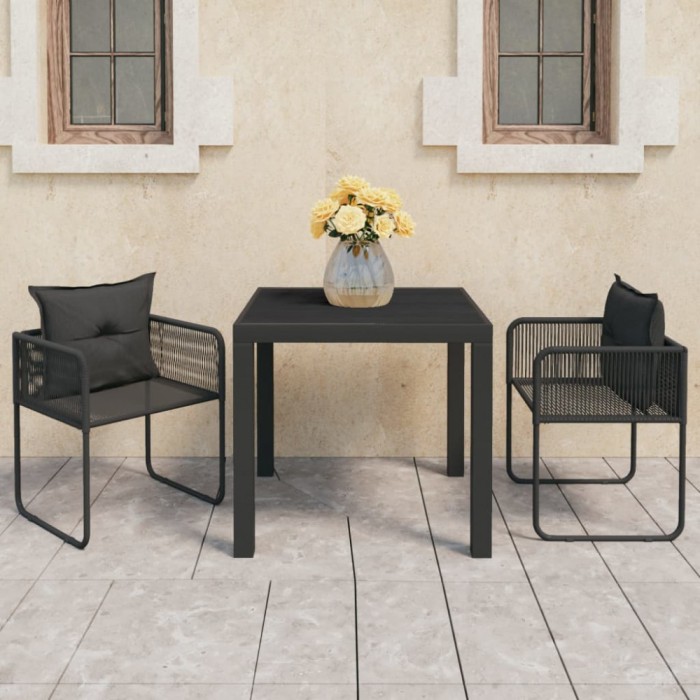Gossi set mobilier masa de gradina, 3 piese, negru, ratan pvc