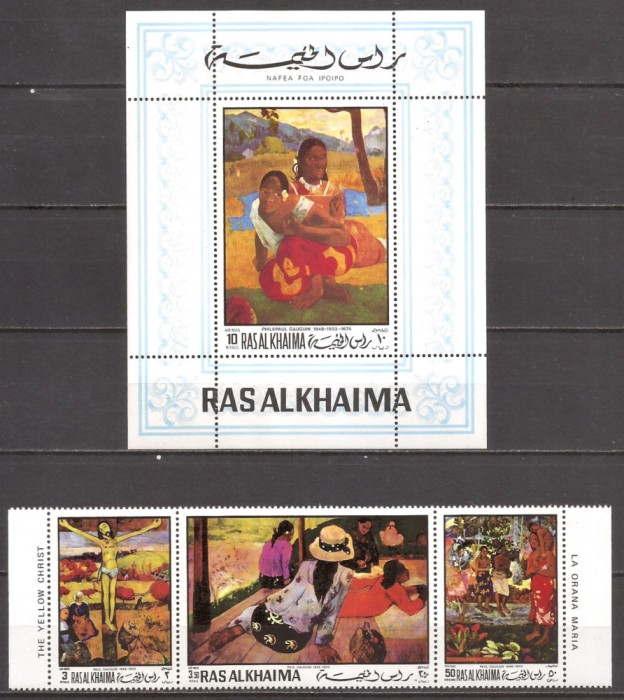 RAS AL KHAIMA 1970 PICTURA P. GAUGUIN ( colita + serie dt.) MNH