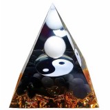 Piramida orgonică Yin Yang, Obsidian și Piatra lunii cu foițe aurii, 5 cm