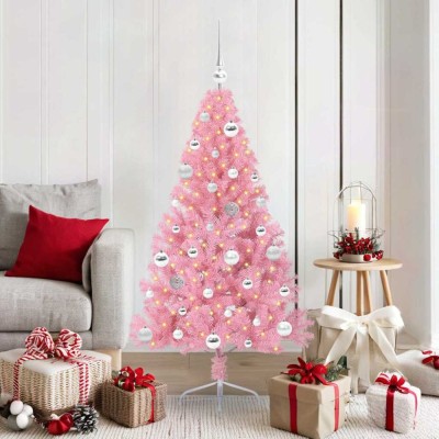 vidaXL Pom de Crăciun artificial pre-iluminat Roz 150 cm PVC 3397068 foto