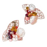 Cumpara ieftin Cercei Rainbow clips, opal, cuarț, perle Keshi, argint 925 placat aur roz, 3.5cm lungime, bijuterie handmade unicat